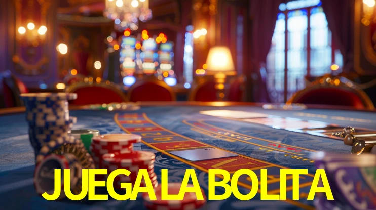 Una escena digital vívida inspirada en casino con JUEGALABOLITA mostrado prominentemente, luces brillantes, fichas, cartas y acentos dorados.